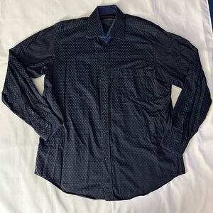 Bugatchi Uomo Patterned Blue Collared Long Sleeve Button Down Shirt